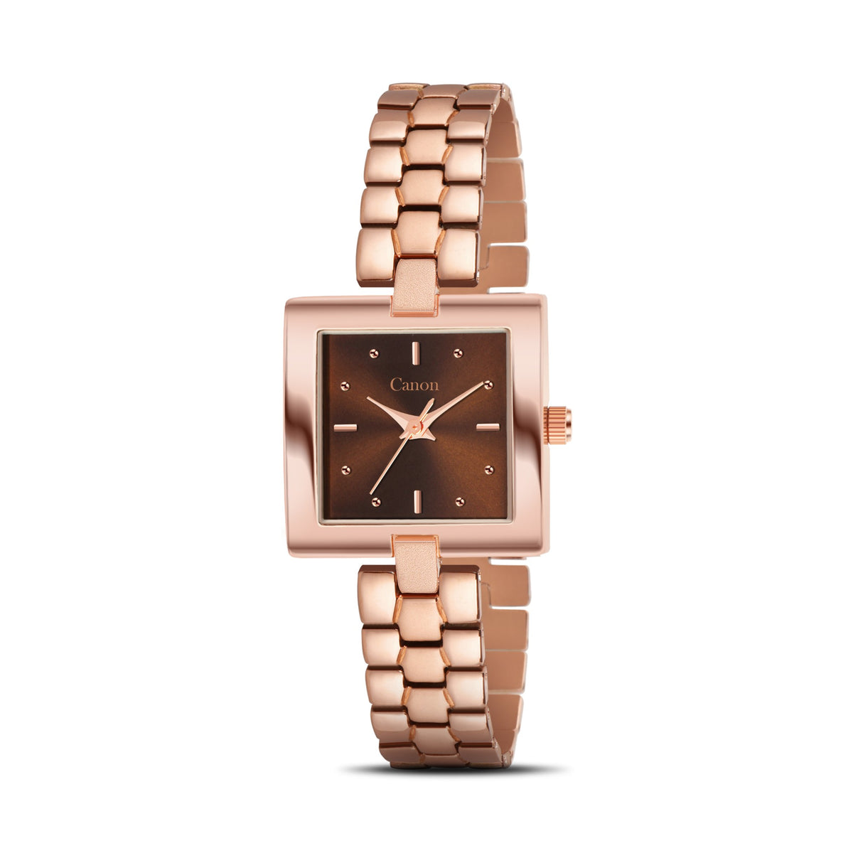 Canon Quartz CN-538 chocolate brown dial rose gold square watch for women