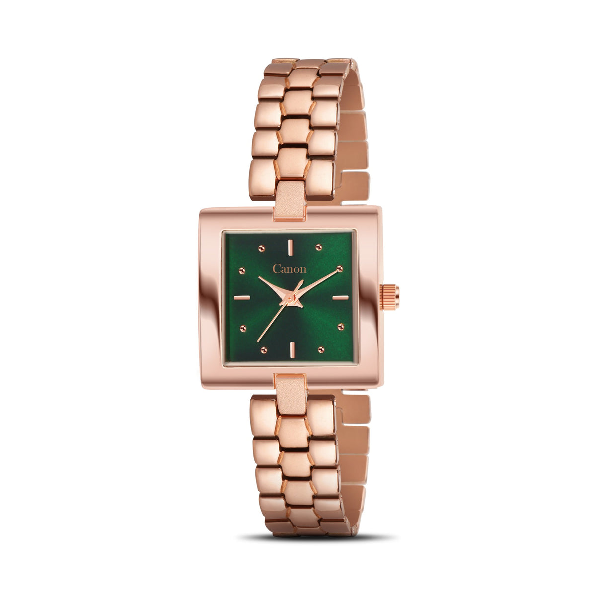 Canon Quartz CN-537 emerald green dial rose gold square watch for women