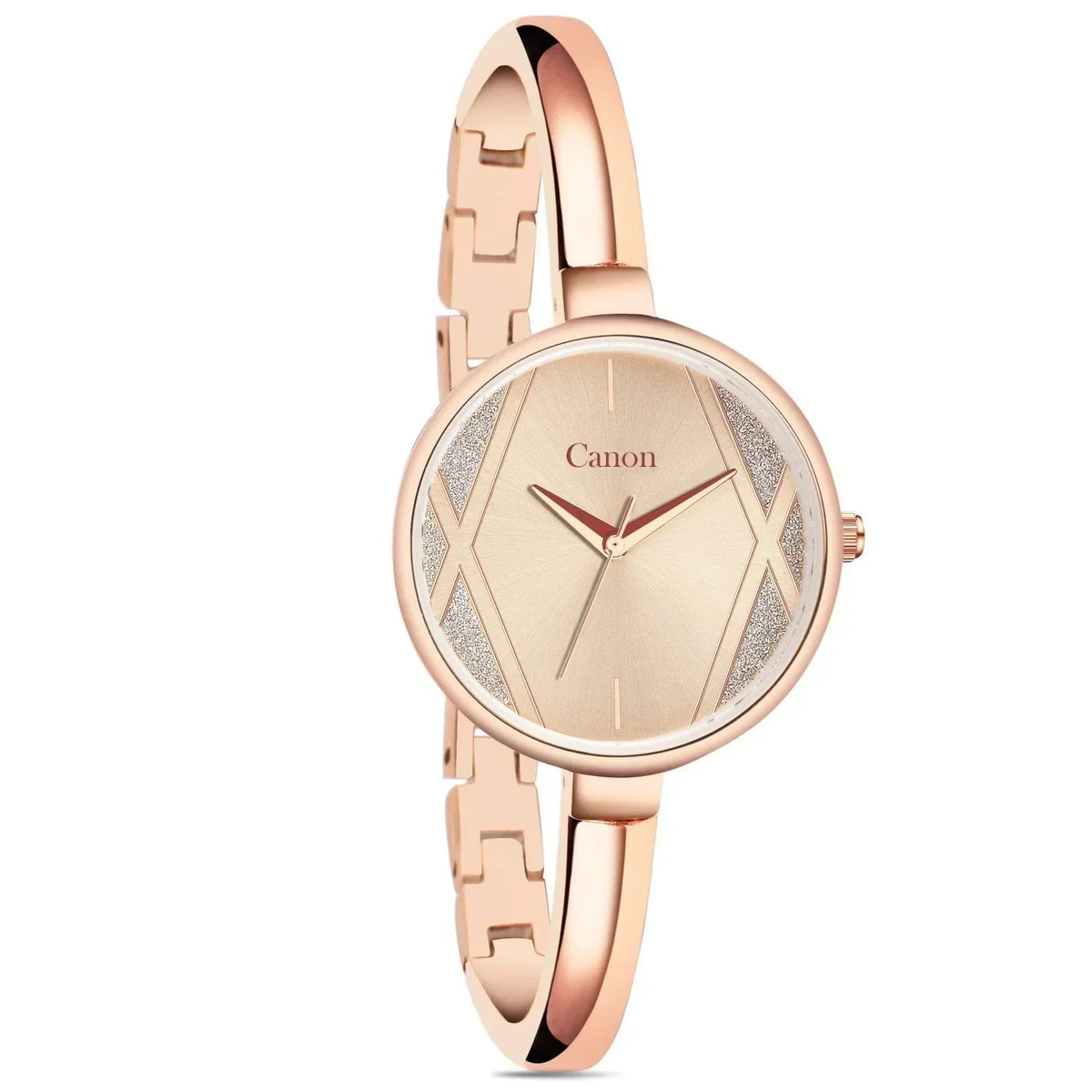 Rose gold analog women's watch with metallic bracelet and minimalist round dial