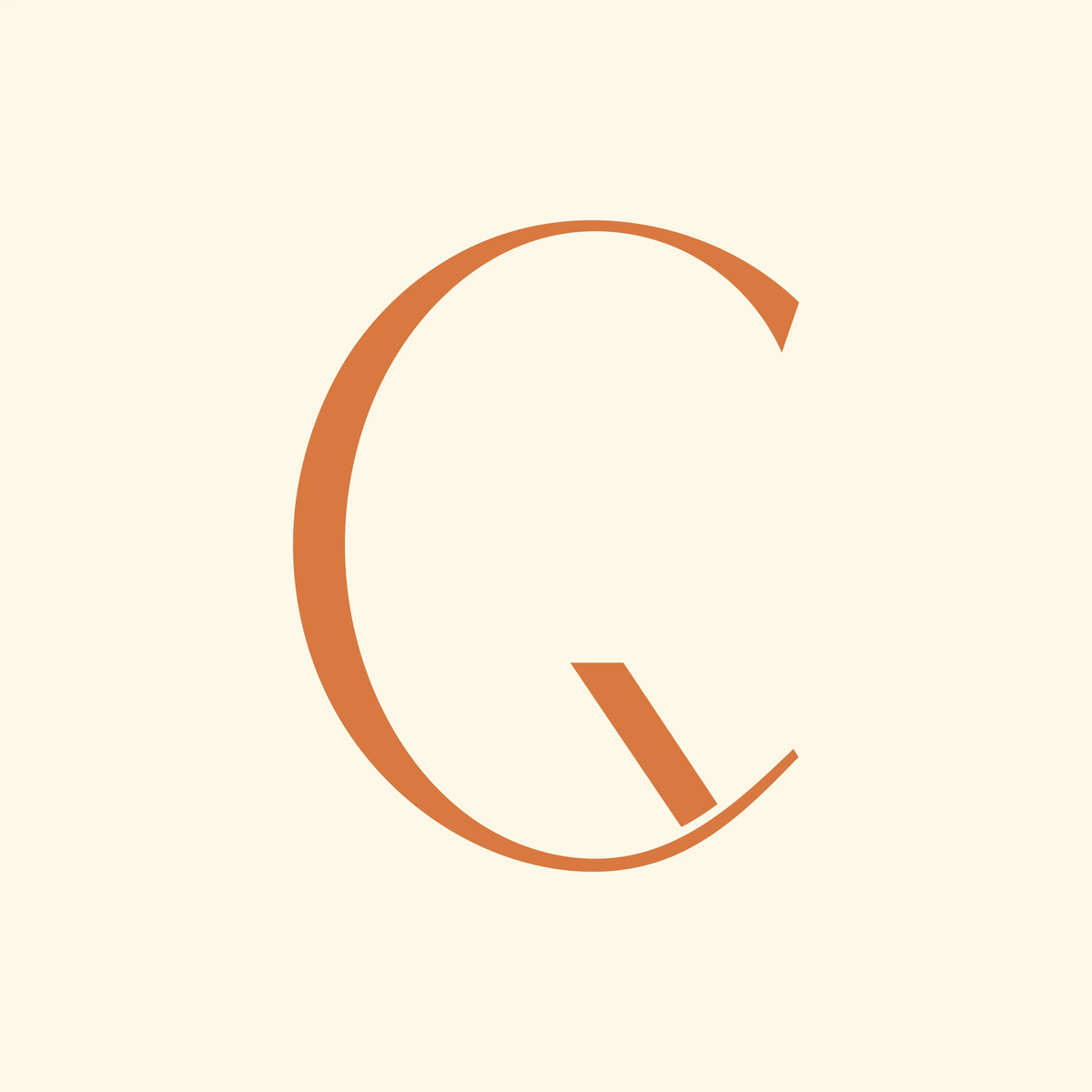 Stylized orange letter C logo on cream background