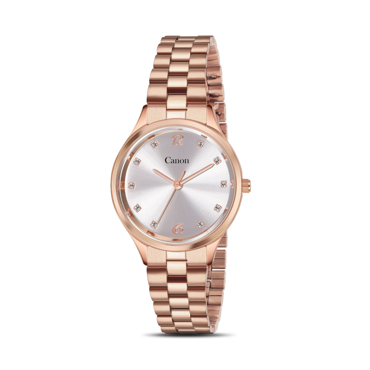 Canon Quartz CN-530 silver dial rose gold crystal watch for women