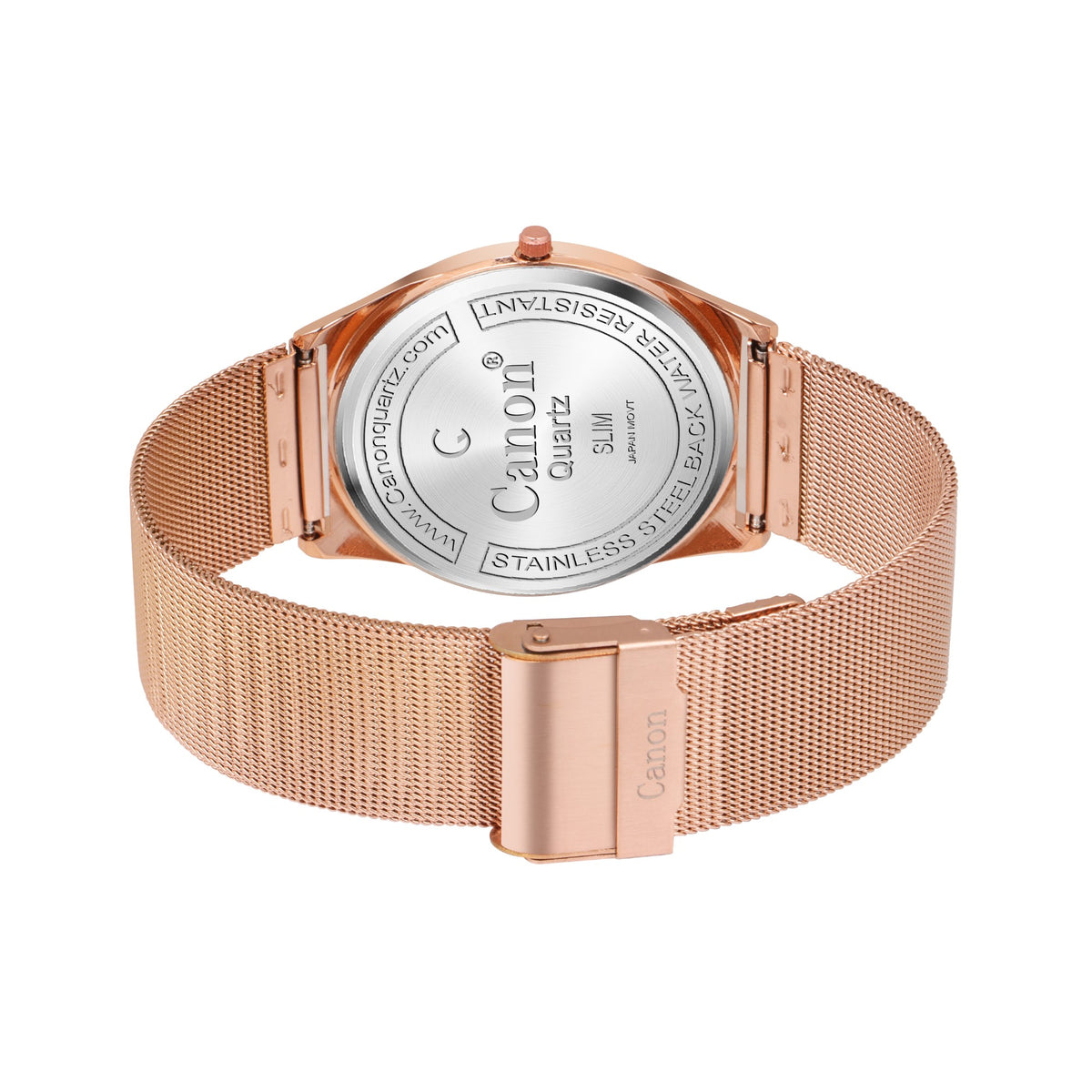 CN-527 stainless steel caseback and mesh strap