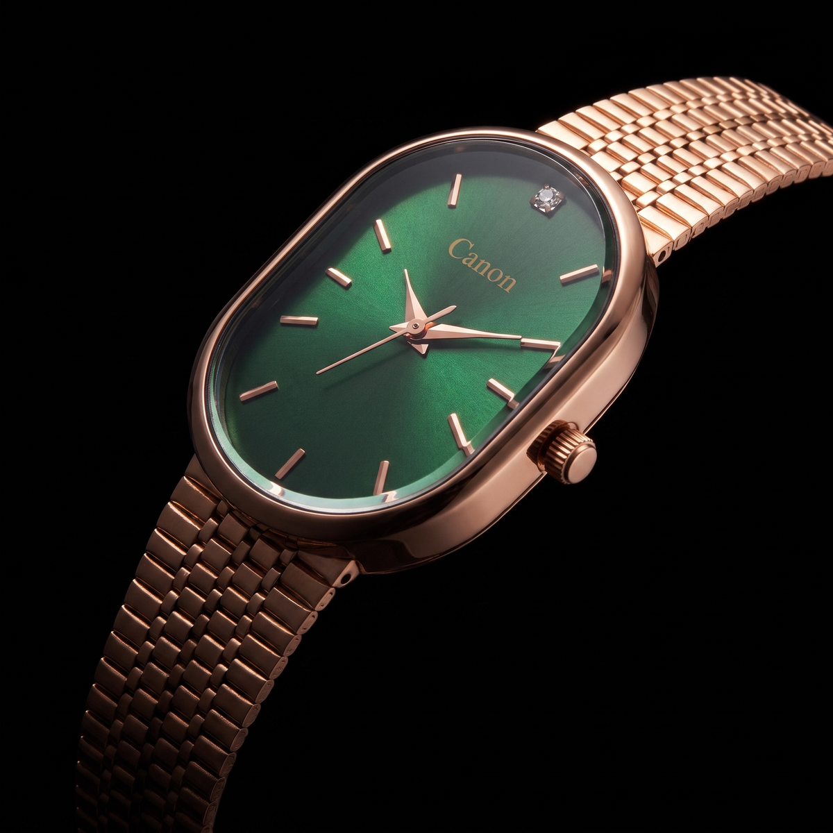 Luxury Emerald Green Dial Rose Gold Bracelet Watch for Women | Canon Quartz CN-522