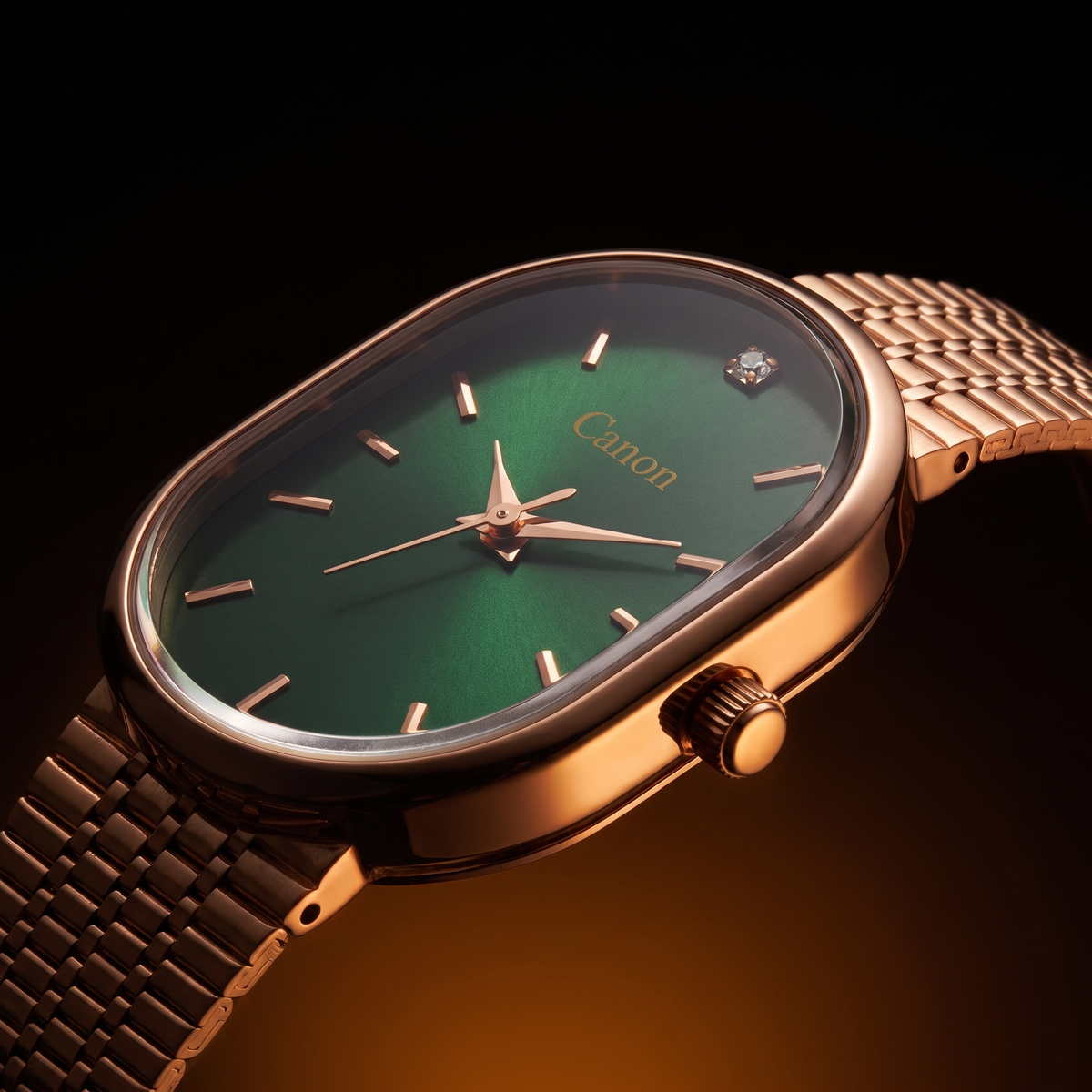Luxury Emerald Green Dial Rose Gold Bracelet Watch for Women | Canon Quartz CN-522