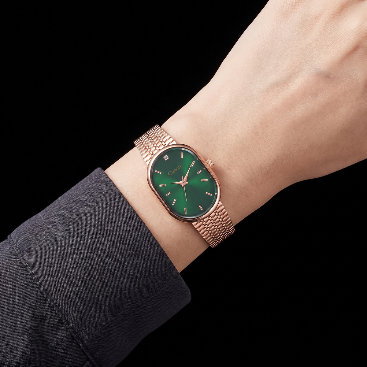 Luxury Emerald Green Dial Rose Gold Bracelet Watch for Women | Canon Quartz CN-522