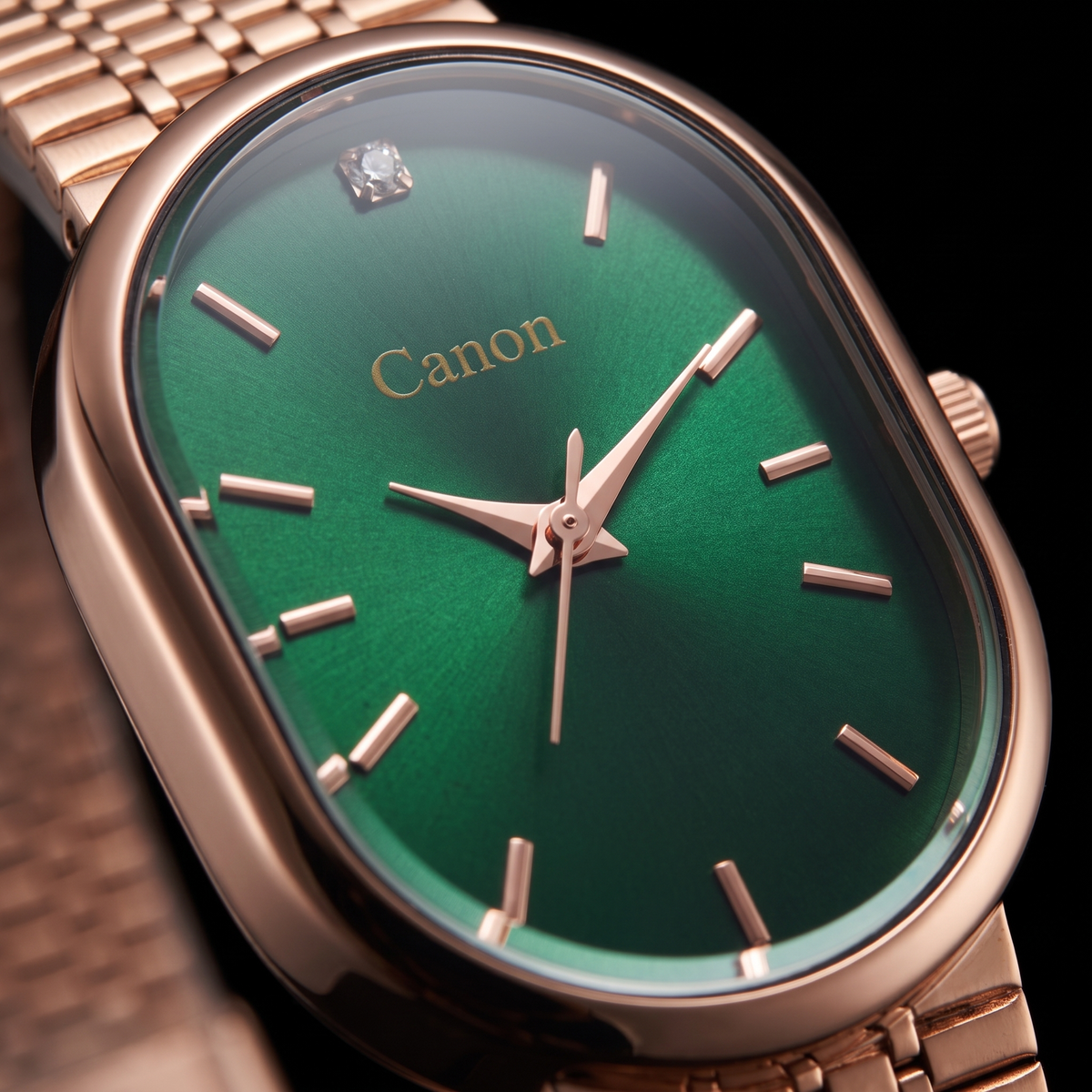 Luxury Emerald Green Dial Rose Gold Bracelet Watch for Women | Canon Quartz CN-522