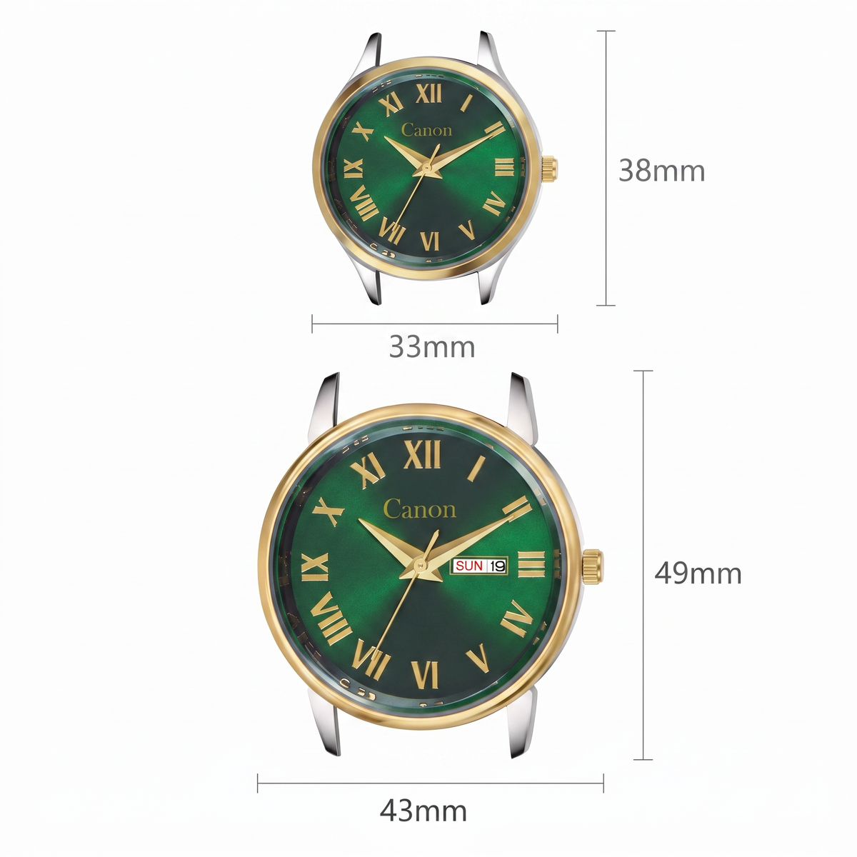 Maha Vastu Couple Watch Set – Dual Tone Gold & Green Roman Dial | Canon Quartz CN-523