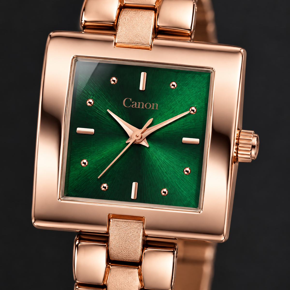 Macro close-up of CN-537 emerald green sunburst dial