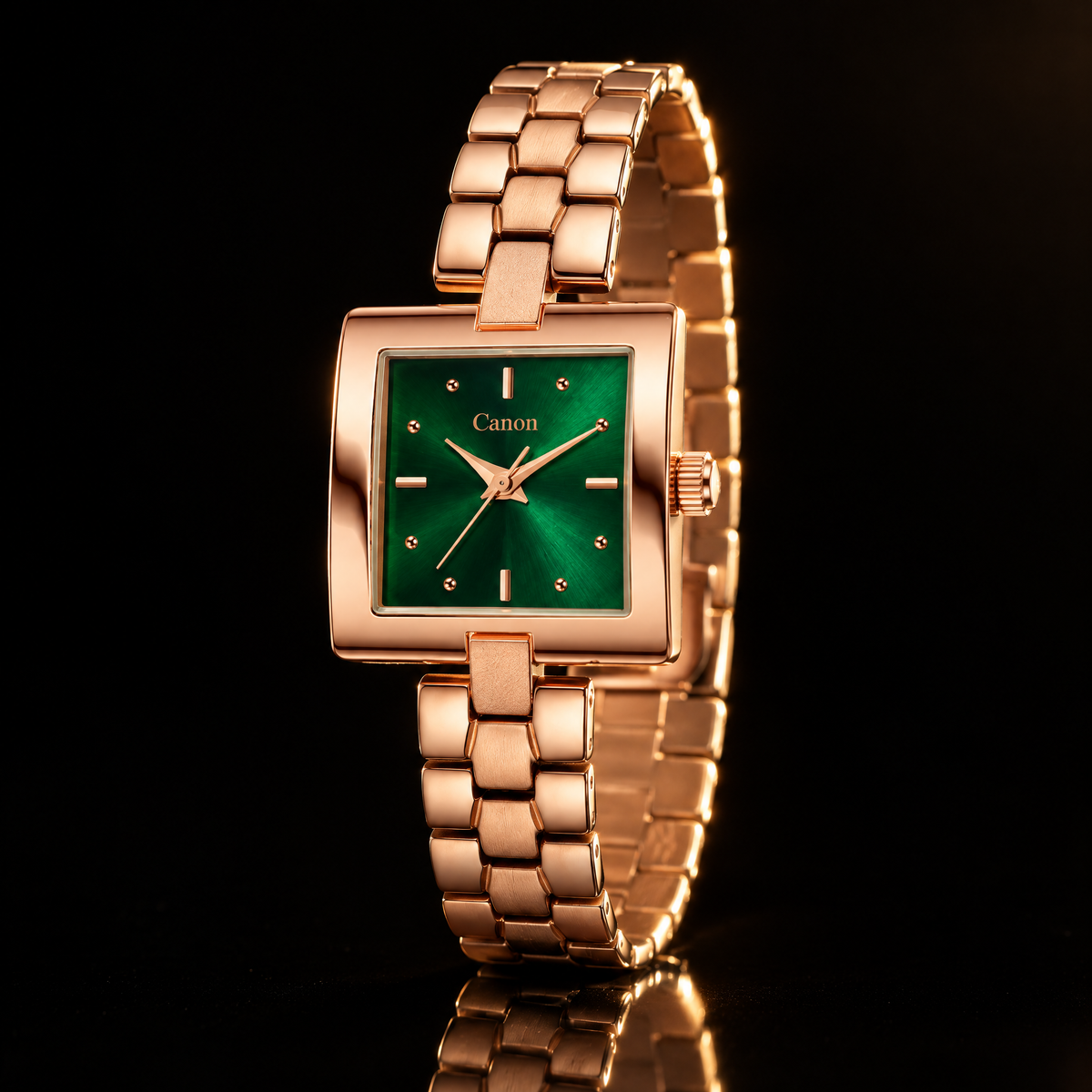 CN-537 green square watch at a three-quarter angle on black