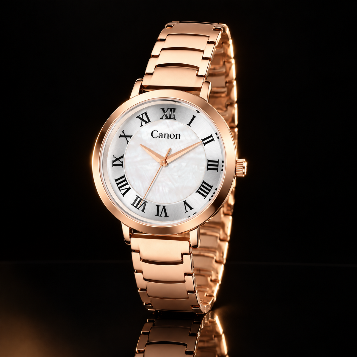CN-541 white mother of pearl watch at a three-quarter angle on black