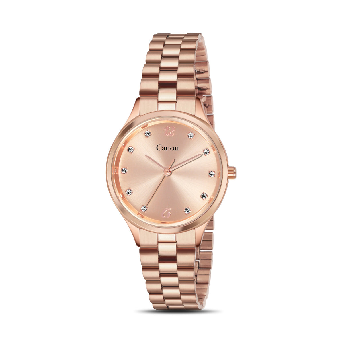 Canon Quartz CN-531 rose gold sunburst dial crystal watch for women