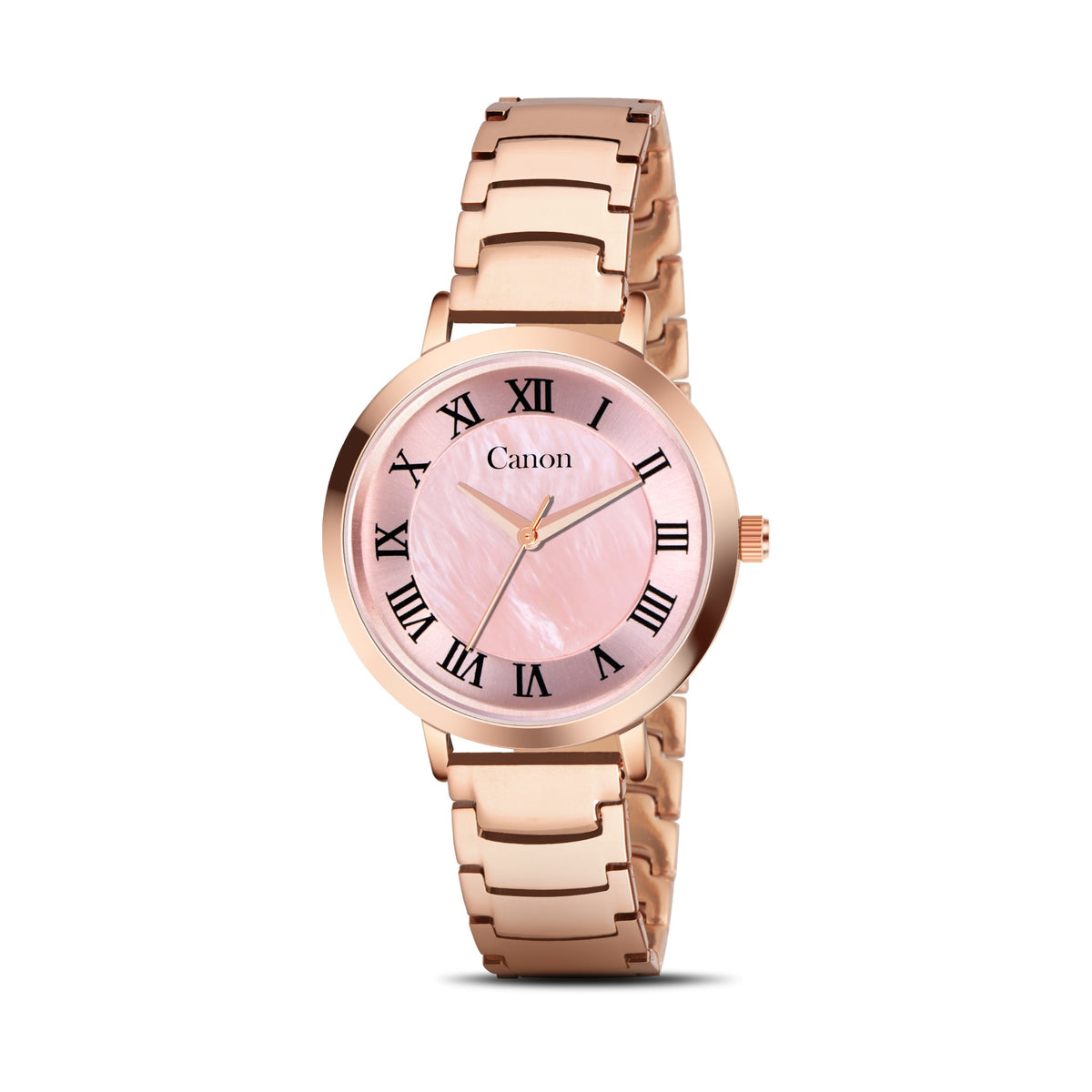 Canon Quartz CN-542 pink mother of pearl Roman dial rose gold watch for women