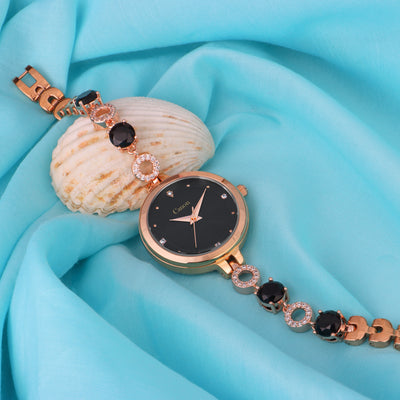 Serenite Black Rose Gold Watch For Women 451