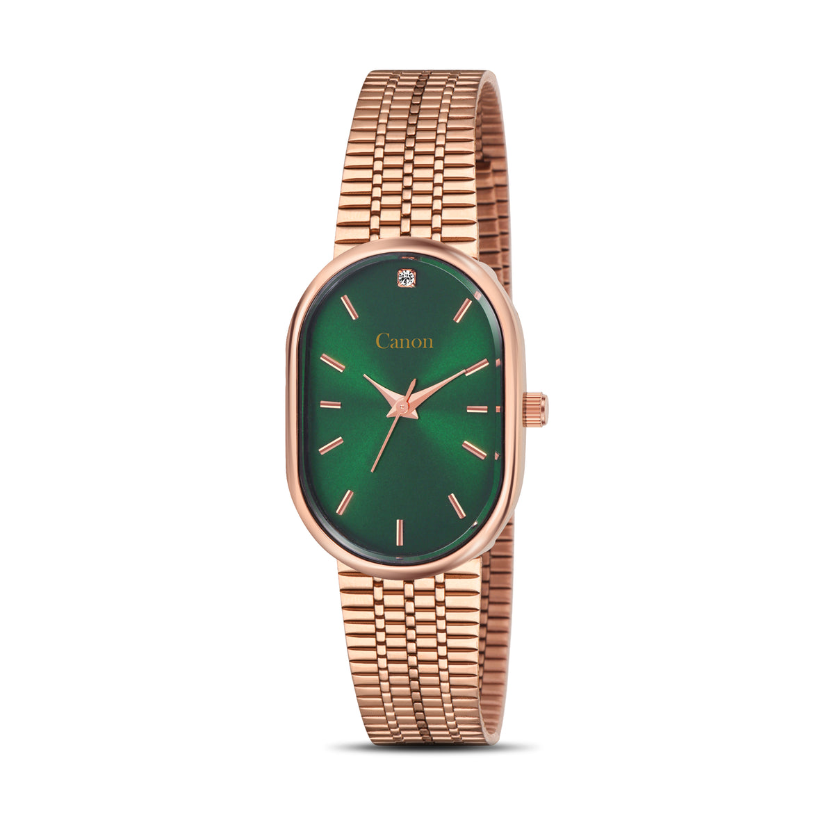 Luxury Emerald Green Dial Rose Gold Bracelet Watch for Women | Canon Quartz CN-522