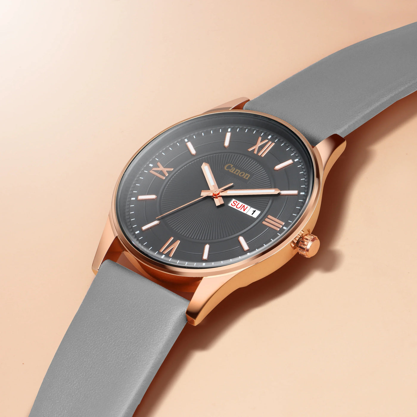 Canon Quartz Classic Watch for Men - Grey & Rose Gold