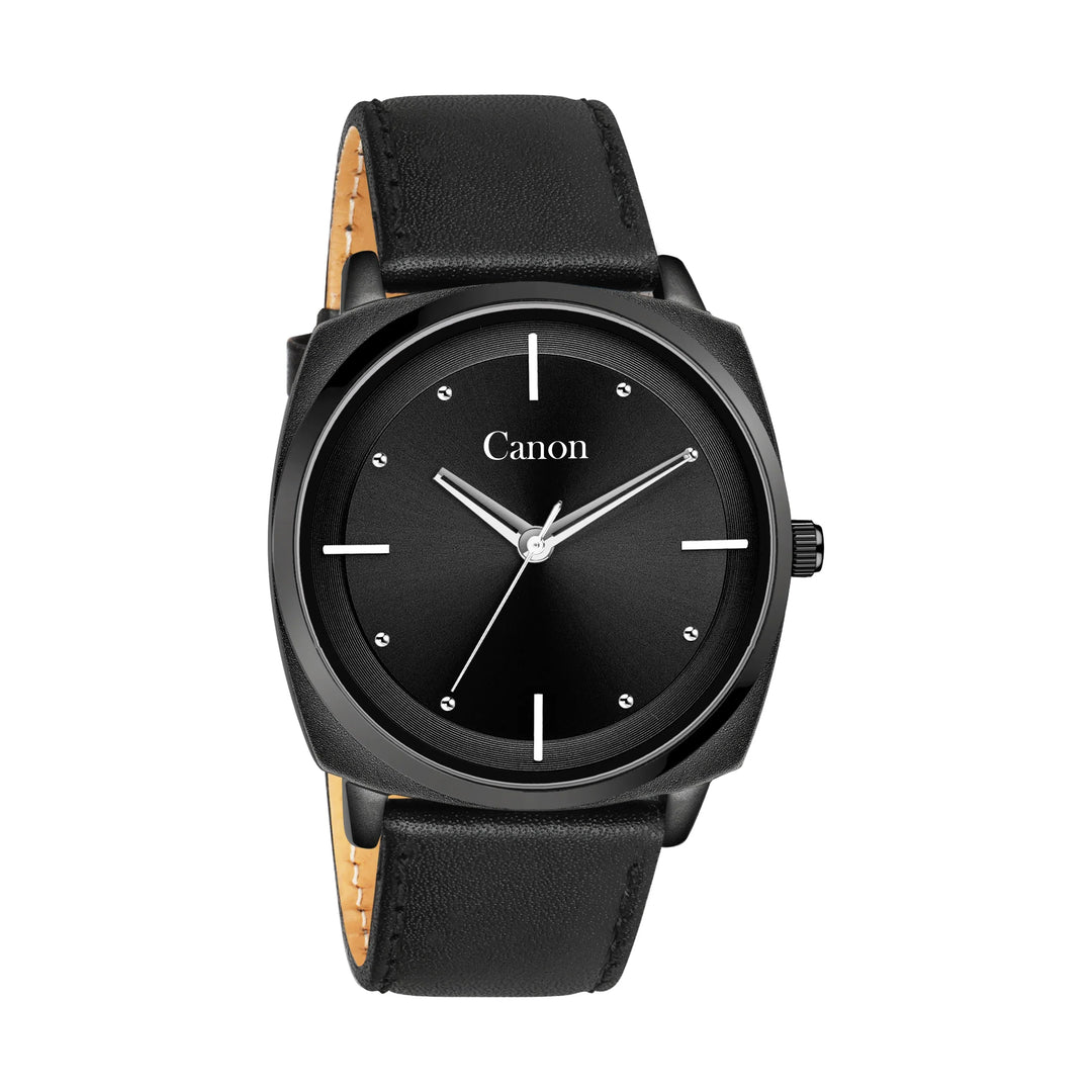 Canon Quartz Black Leather Watch Men – Canon Watches