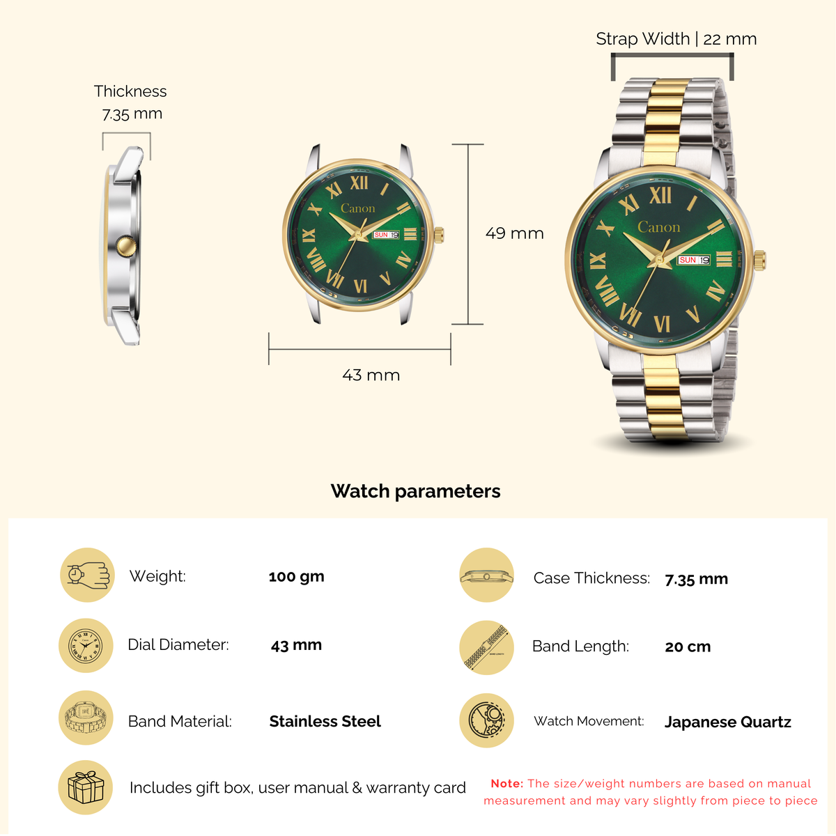 Luxury Maha Vastu Green Dial with Roman Numerals Dual-Tone Watch for Men CN- 519