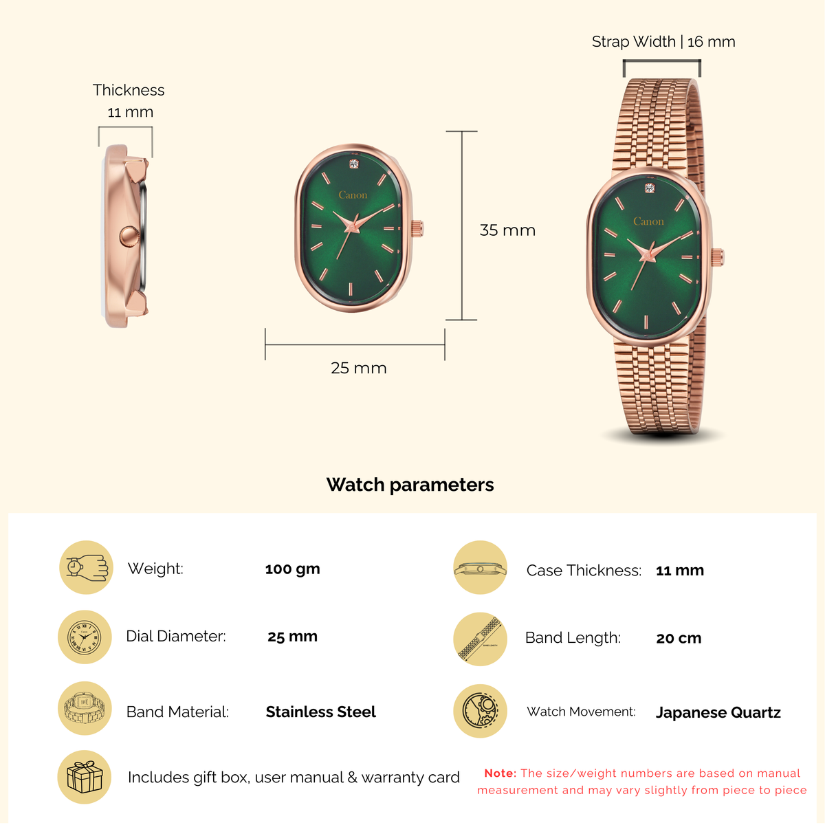 Luxury Emerald Green Dial Rose Gold Bracelet Watch for Women | Canon Quartz CN-522