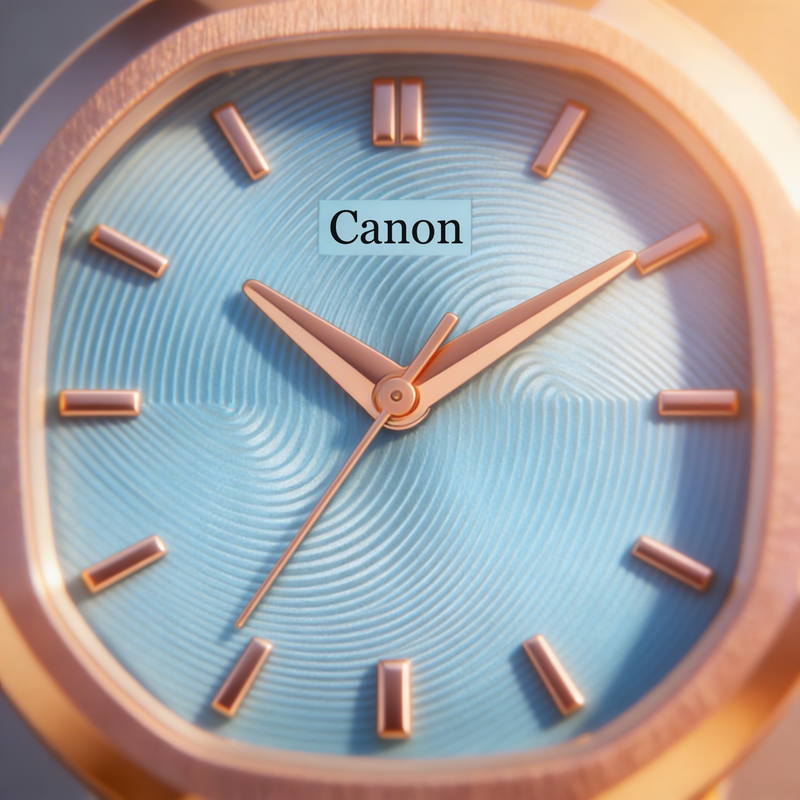 Elegant analog wristwatch with gold accents and textured blue face close-up