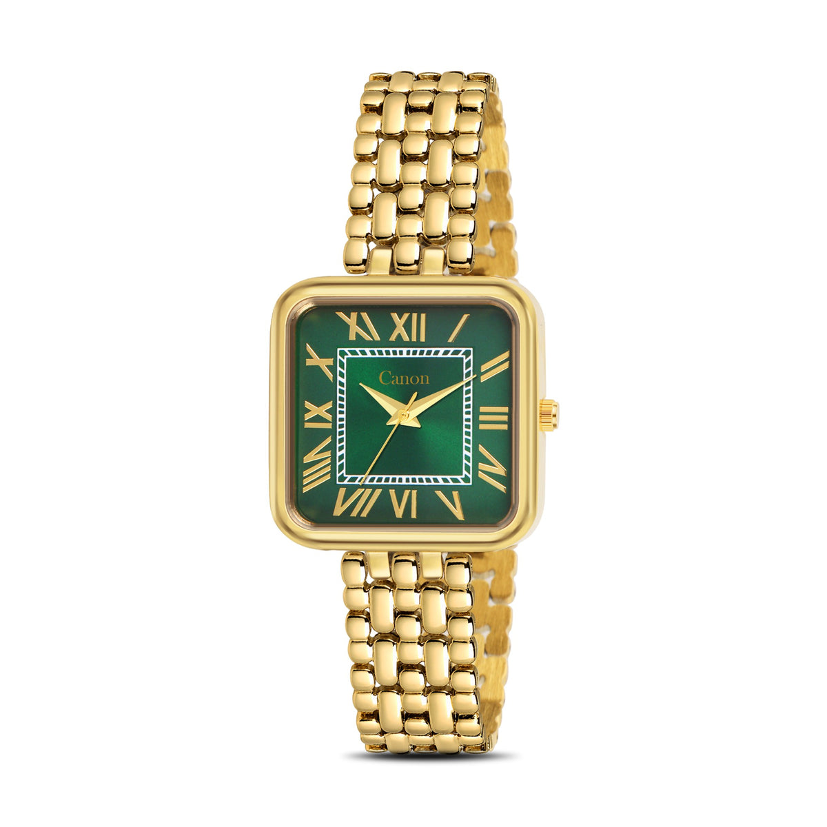 Canon Quartz CN-532 Maha Vastu emerald green Roman dial gold square watch for women