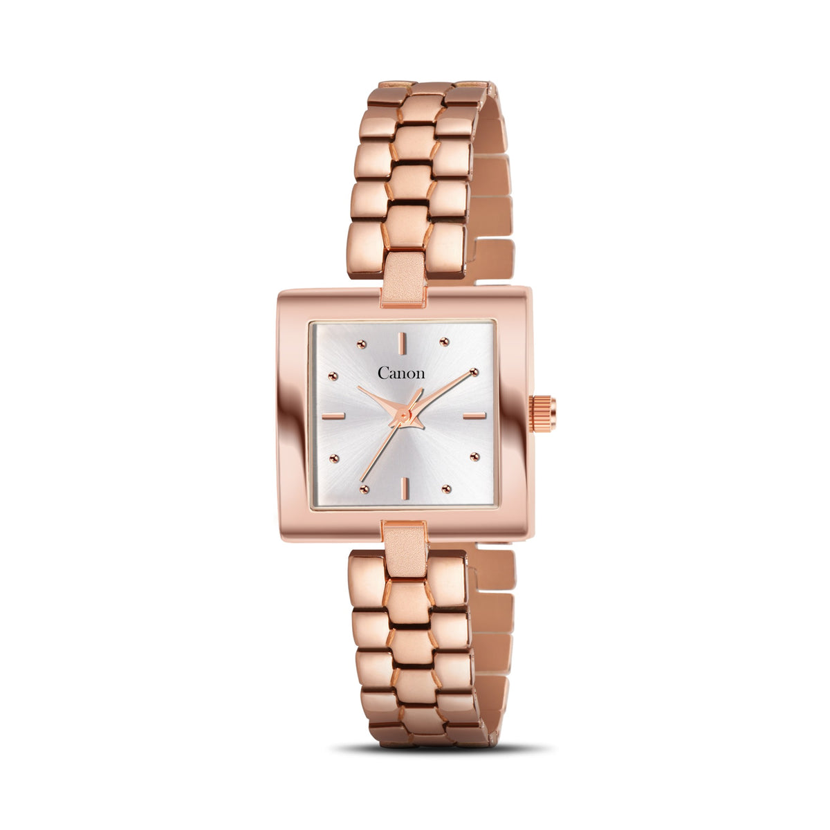 Canon Quartz CN-539 silver dial rose gold square watch for women