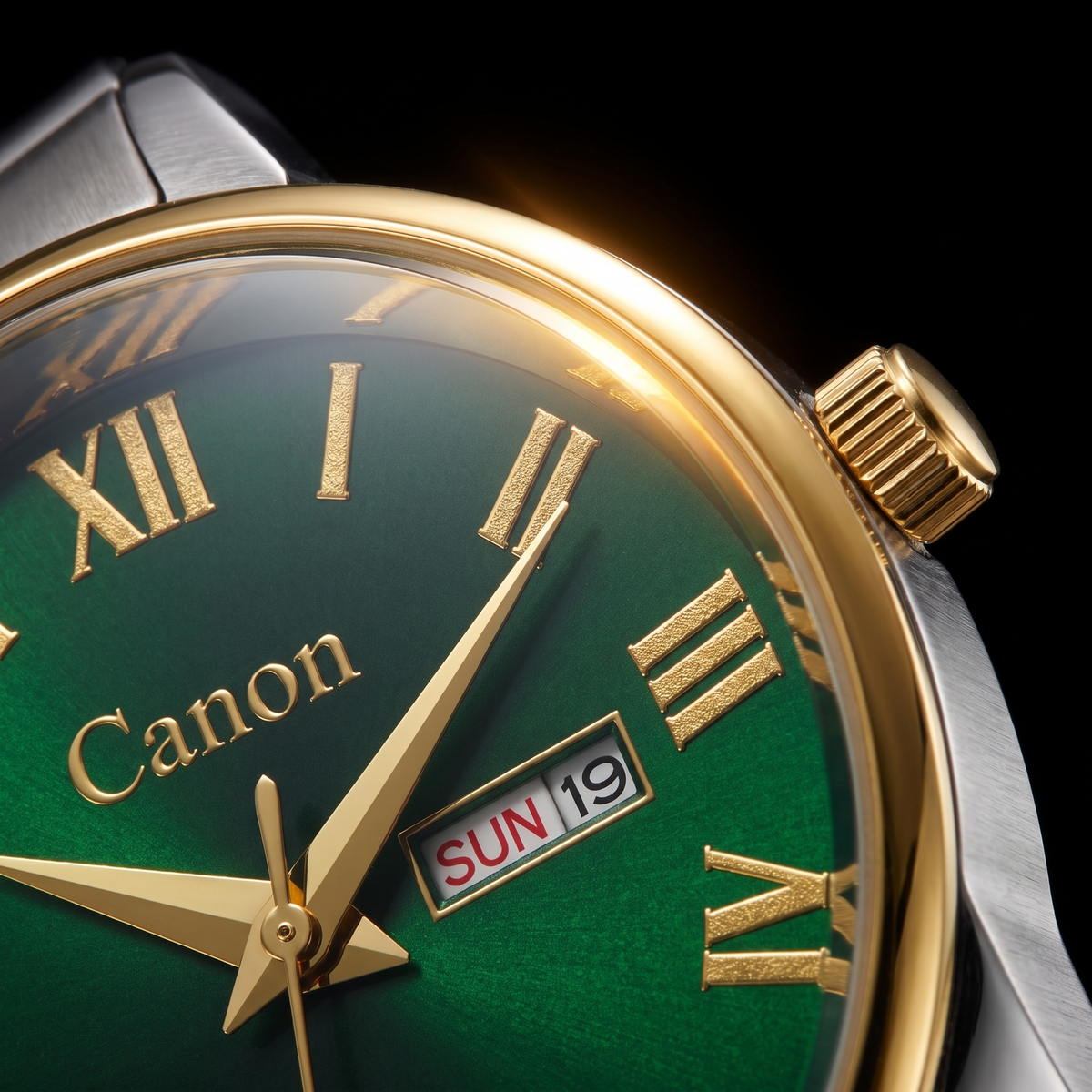 Luxury Maha Vastu Green Dial with Roman Numerals Dual-Tone Watch for Men CN- 519