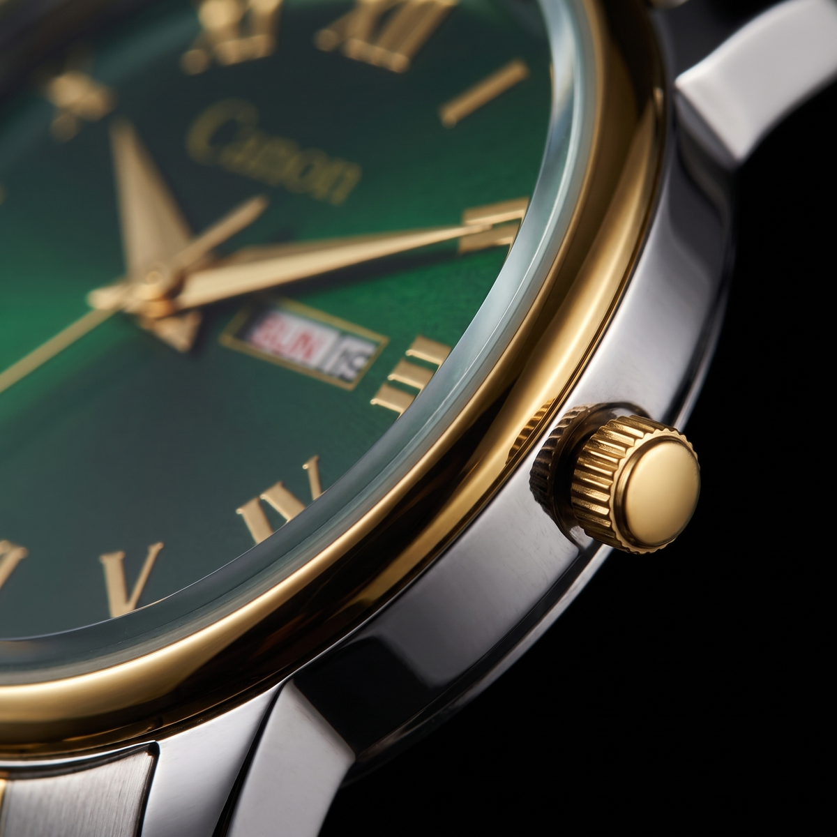 Luxury Maha Vastu Green Dial with Roman Numerals Dual-Tone Watch for Men CN- 519