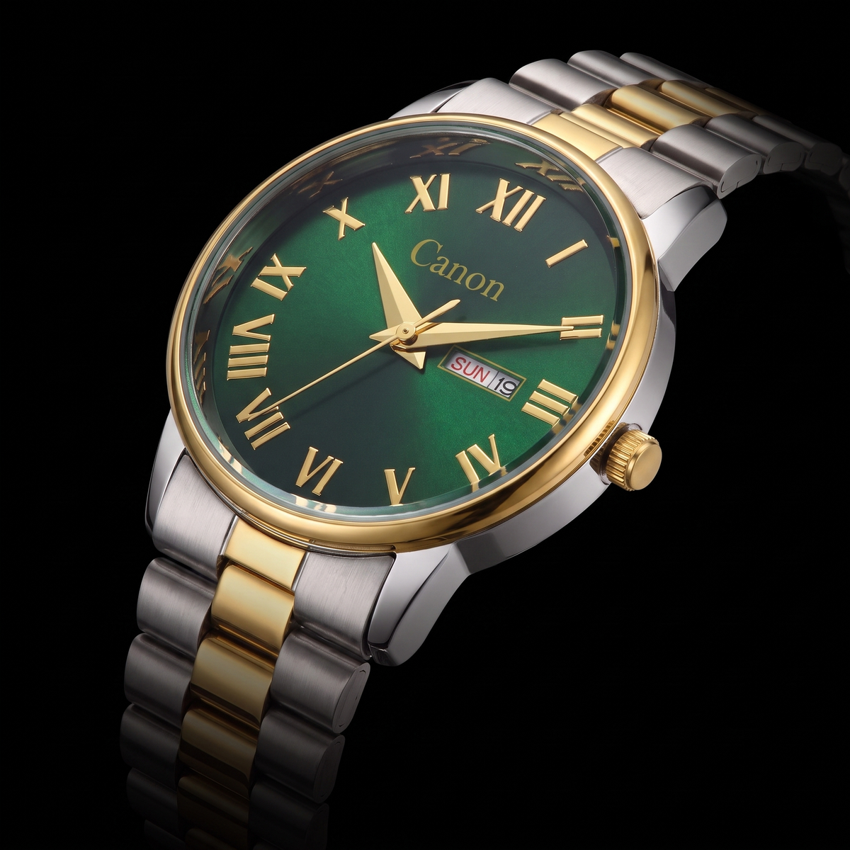 Luxury Maha Vastu Green Dial with Roman Numerals Dual-Tone Watch for Men CN- 519