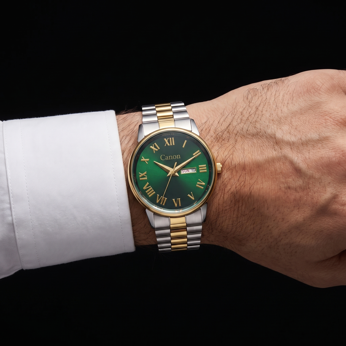 Luxury Maha Vastu Green Dial with Roman Numerals Dual-Tone Watch for Men CN- 519