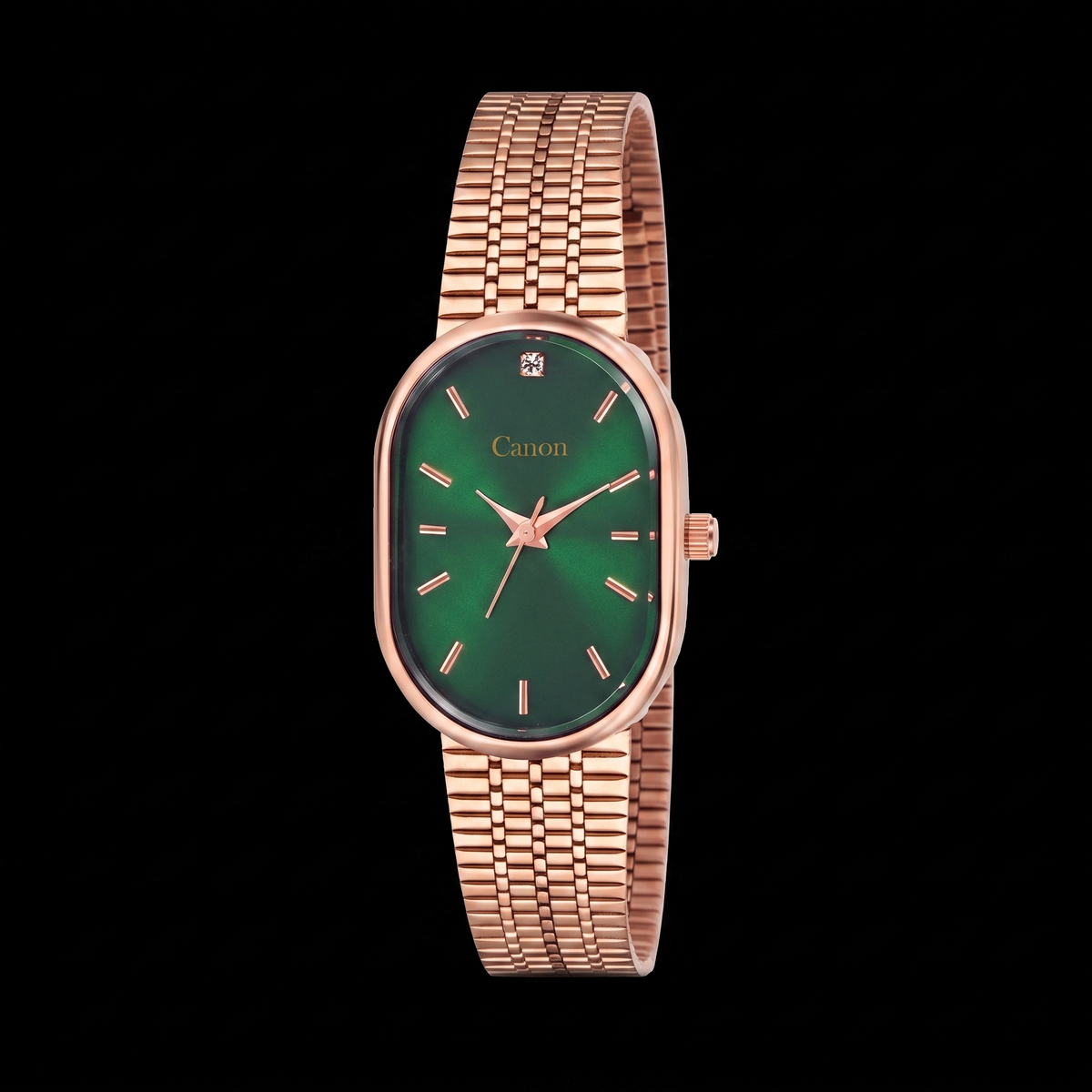 Luxury Emerald Green Dial Rose Gold Bracelet Watch for Women | Canon Quartz CN-522