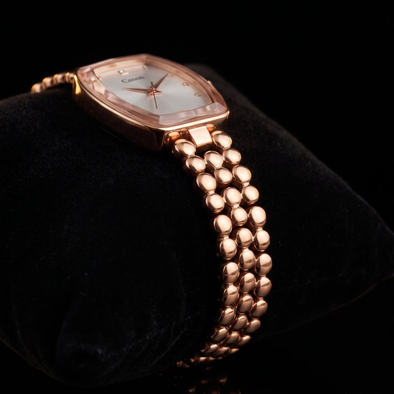 CN-524 rose gold pebble-link bracelet on black velvet