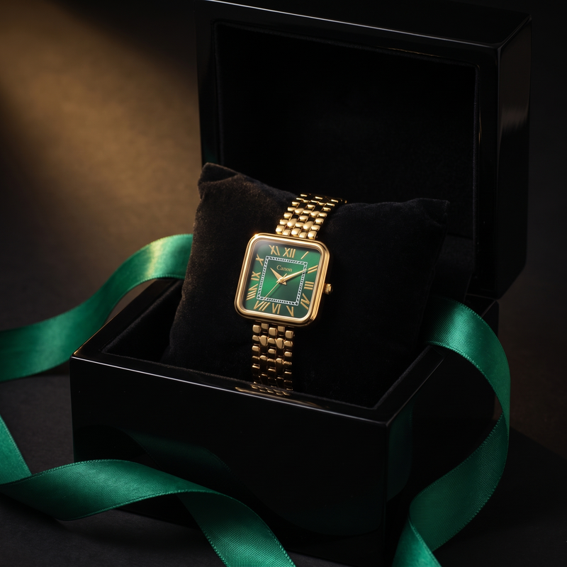 CN-532 in a black lacquer gift box with emerald ribbon