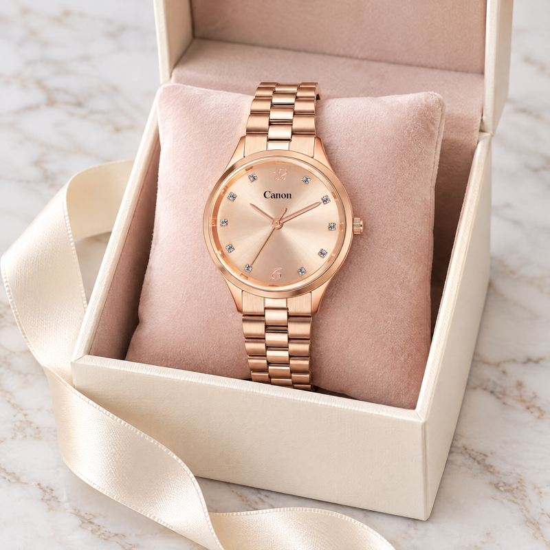 CN-531 rose gold watch in an ivory gift box