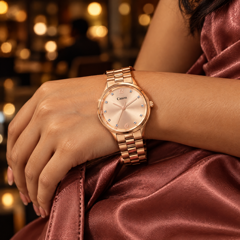 CN-531 worn with a dusky rose satin dress in the evening