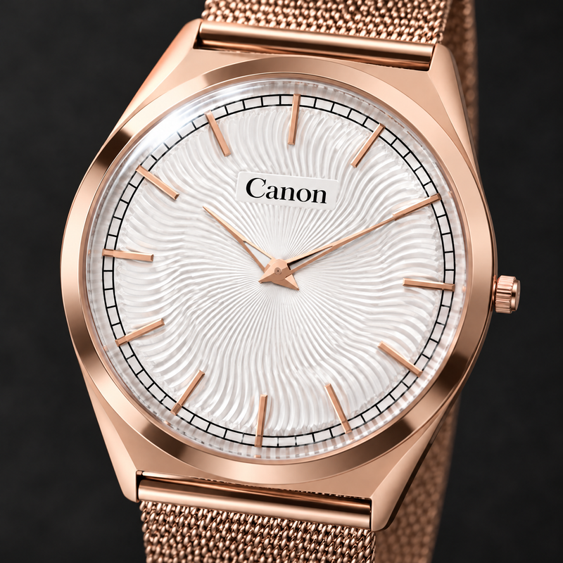Macro close-up of CN-527 white wave guilloche dial