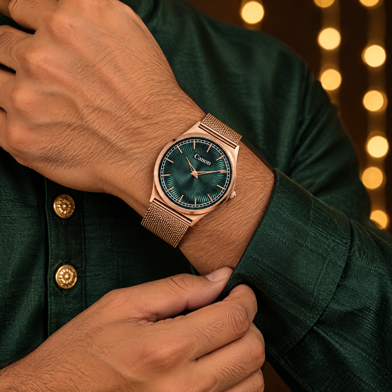 CN-529 worn with a bottle-green silk kurta