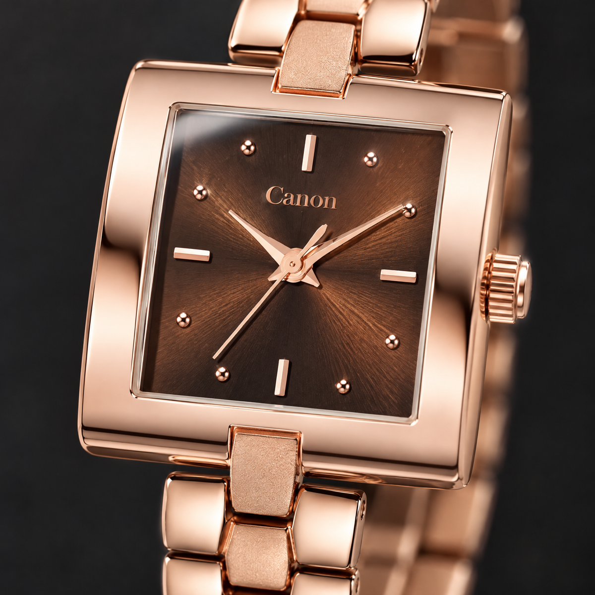 Macro close-up of CN-538 brown sunburst dial