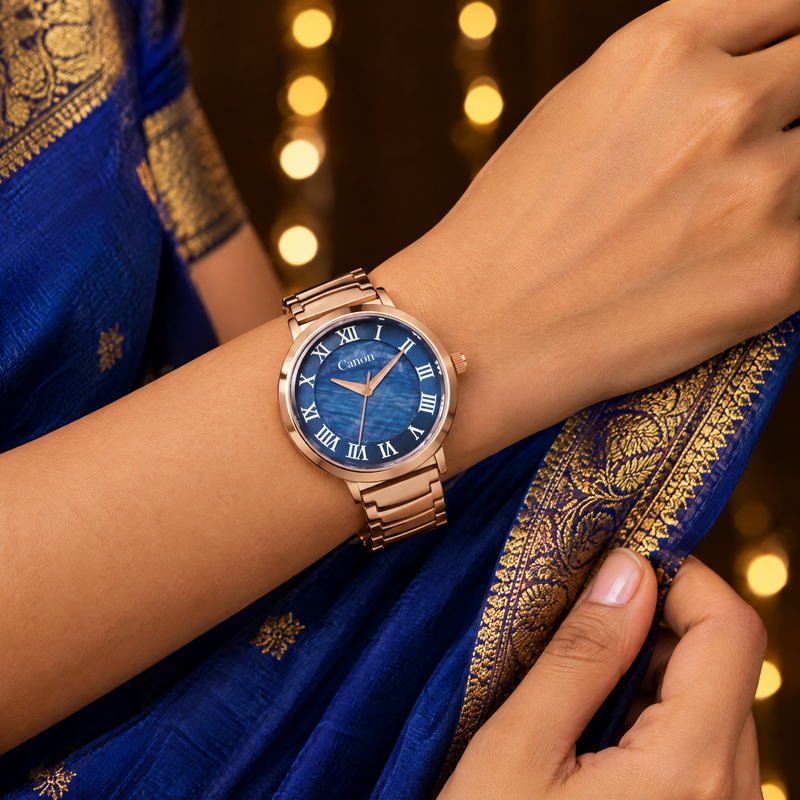 CN-540 worn with a royal blue silk saree