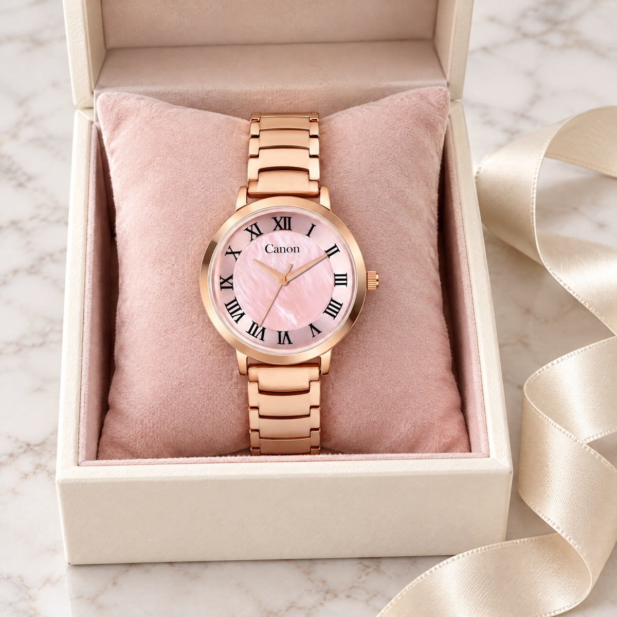 CN-542 in an ivory gift box with pink pillow